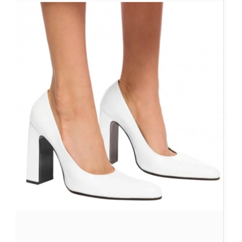NIB Balenciaga Round 110 White Shiny Patent Leather High Heel Pumps Size 35.5